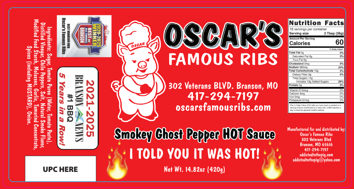 Oscar's Smokey Ghost Pepper HOT BBQ Sauce